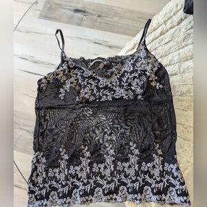 Y2K black sheer lingerie top with lace detailing